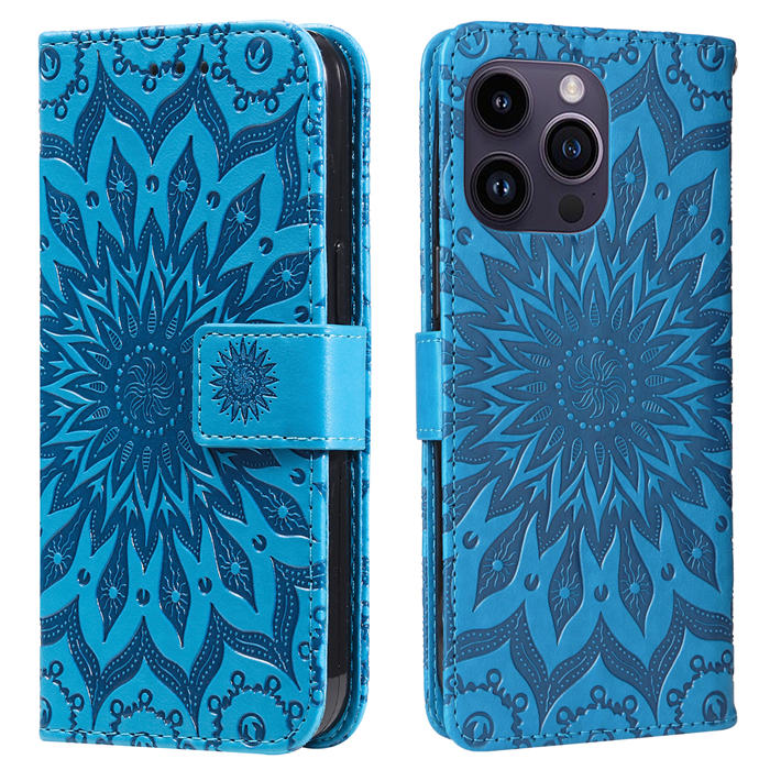 Embossed Sunflower Leather Wallet Magnetic Kickstand Phone Case