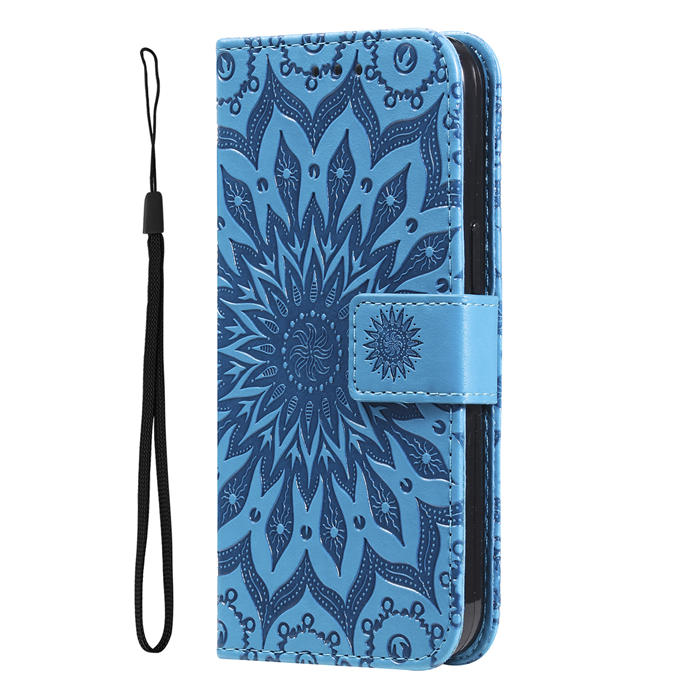 Embossed Sunflower Leather Wallet Magnetic Kickstand Phone Case