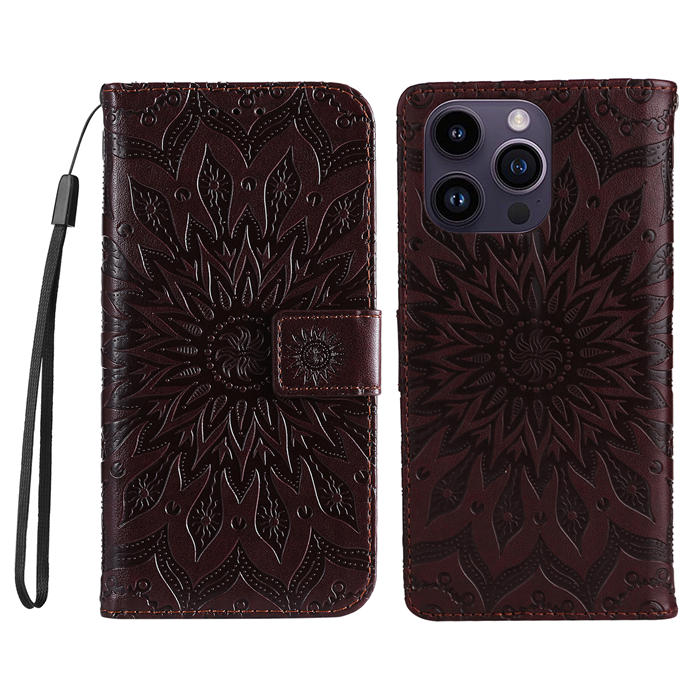 Embossed Sunflower Leather Wallet Magnetic Kickstand Phone Case