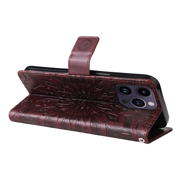 Embossed Sunflower Leather Wallet Magnetic Kickstand Phone Case