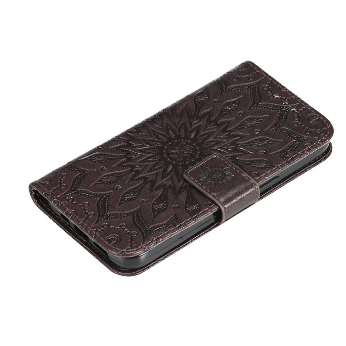 Embossed Sunflower Leather Wallet Magnetic Kickstand Phone Case