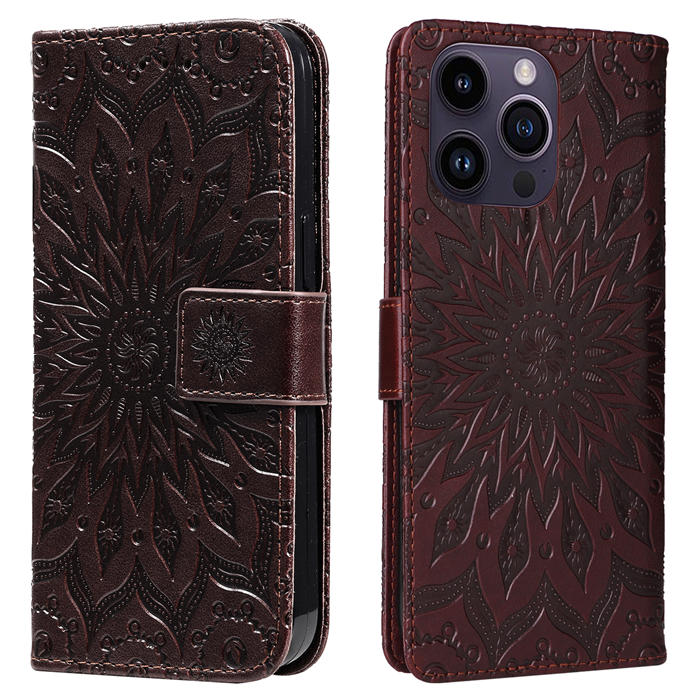 Embossed Sunflower Leather Wallet Magnetic Kickstand Phone Case