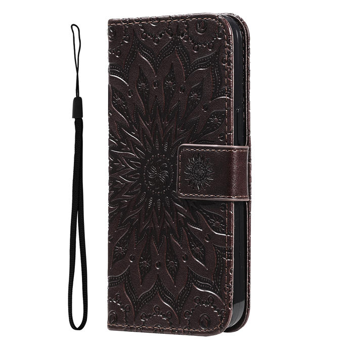 Embossed Sunflower Leather Wallet Magnetic Kickstand Phone Case