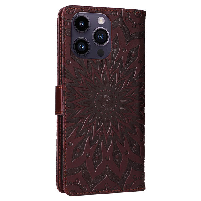 Embossed Sunflower Leather Wallet Magnetic Kickstand Phone Case