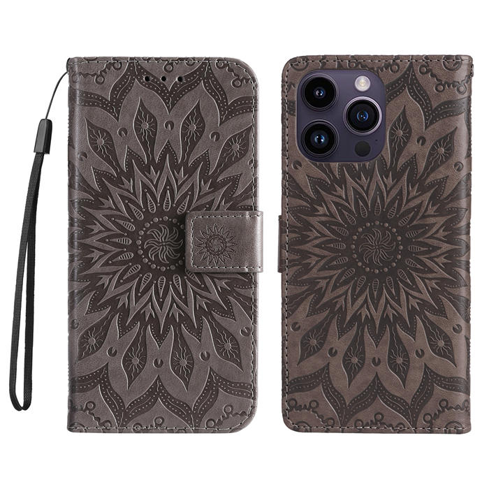 Embossed Sunflower Leather Wallet Magnetic Kickstand Phone Case