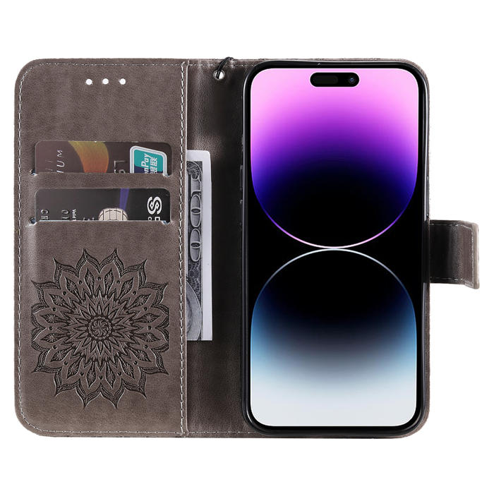 Embossed Sunflower Leather Wallet Magnetic Kickstand Phone Case