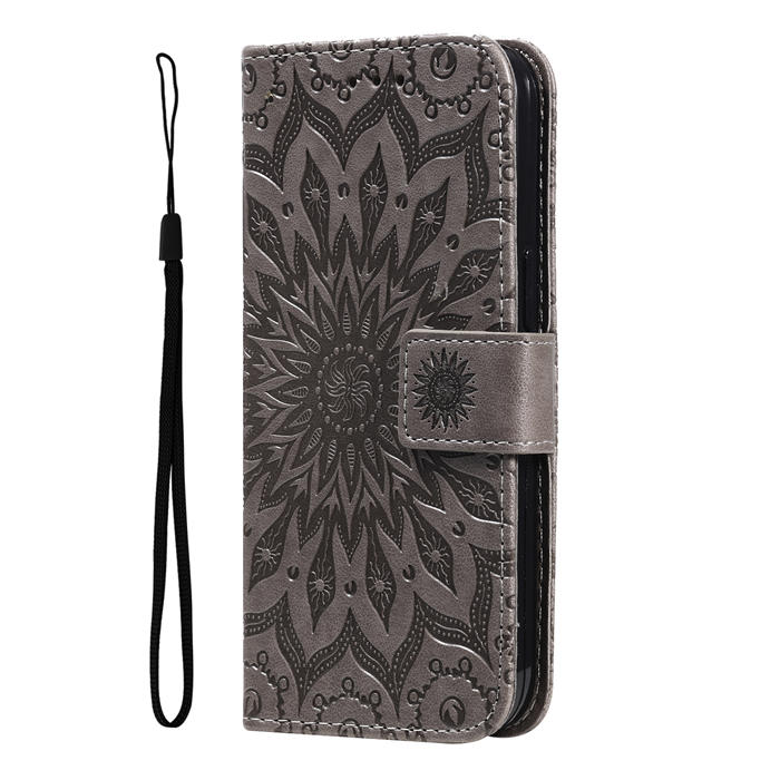 Embossed Sunflower Leather Wallet Magnetic Kickstand Phone Case