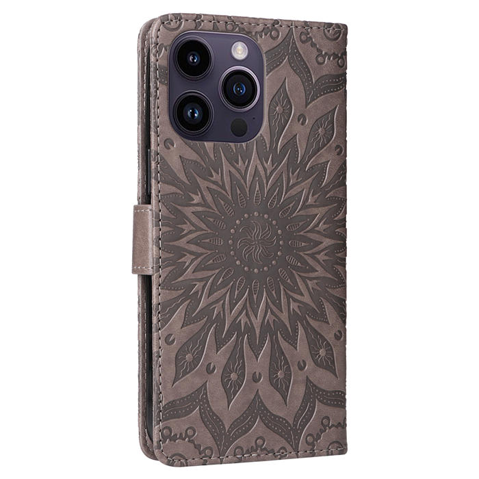 Embossed Sunflower Leather Wallet Magnetic Kickstand Phone Case