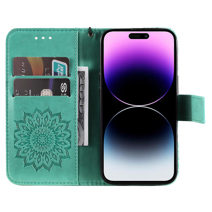 Embossed Sunflower Leather Wallet Magnetic Kickstand Phone Case