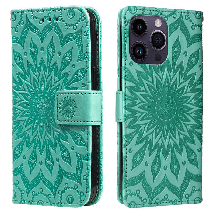 Embossed Sunflower Leather Wallet Magnetic Kickstand Phone Case