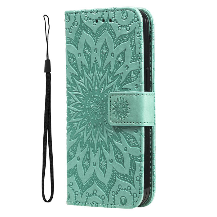 Embossed Sunflower Leather Wallet Magnetic Kickstand Phone Case