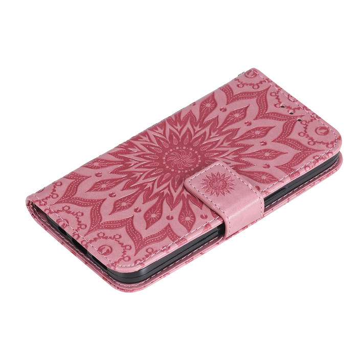 Embossed Sunflower Leather Wallet Magnetic Kickstand Phone Case