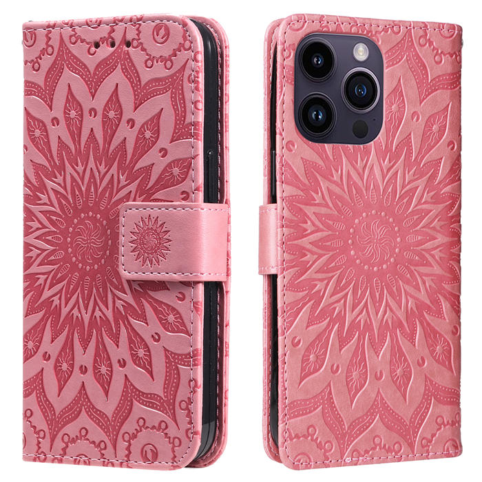 Embossed Sunflower Leather Wallet Magnetic Kickstand Phone Case