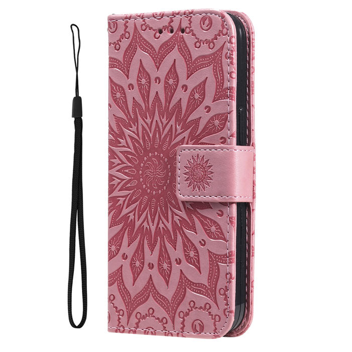 Embossed Sunflower Leather Wallet Magnetic Kickstand Phone Case