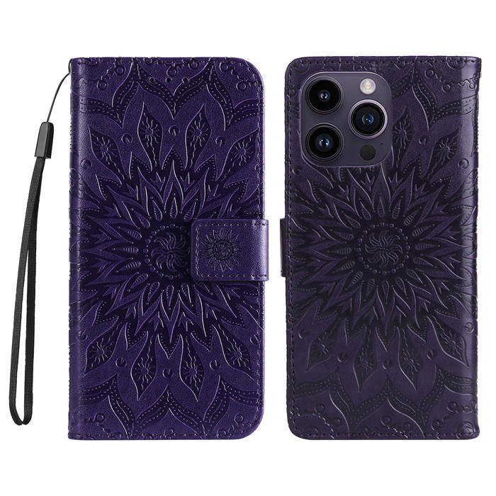 Embossed Sunflower Leather Wallet Magnetic Kickstand Phone Case