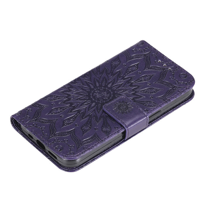 Embossed Sunflower Leather Wallet Magnetic Kickstand Phone Case