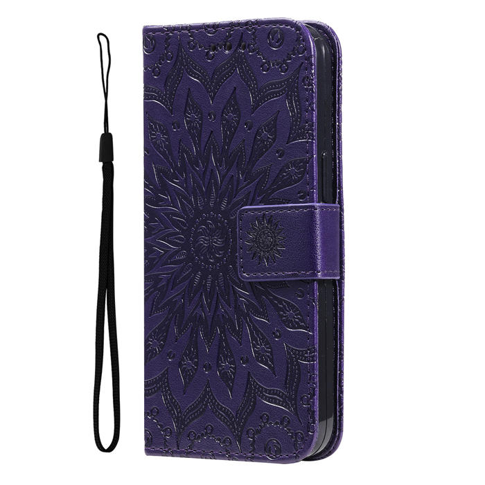 Embossed Sunflower Leather Wallet Magnetic Kickstand Phone Case