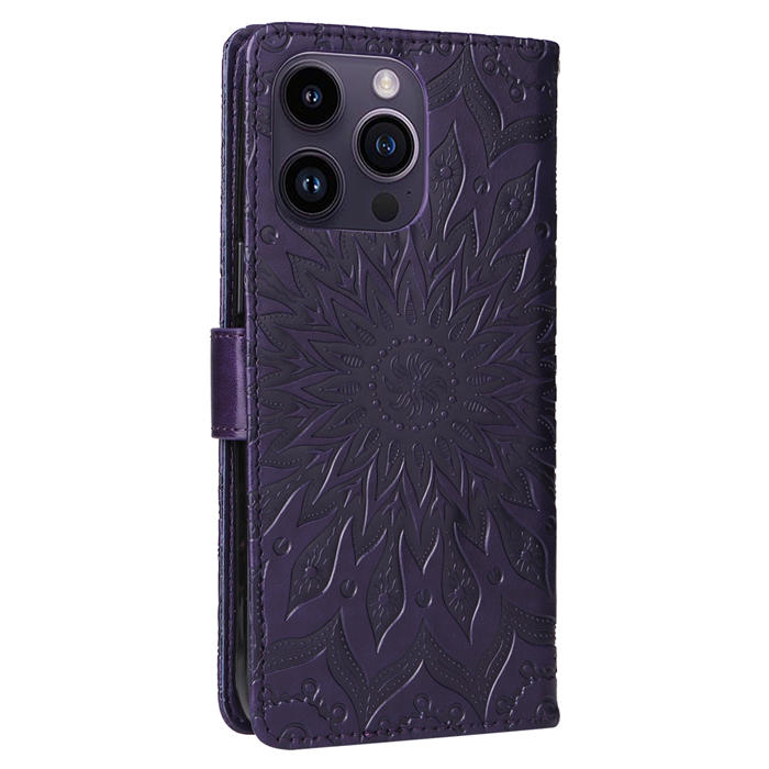 Embossed Sunflower Leather Wallet Magnetic Kickstand Phone Case