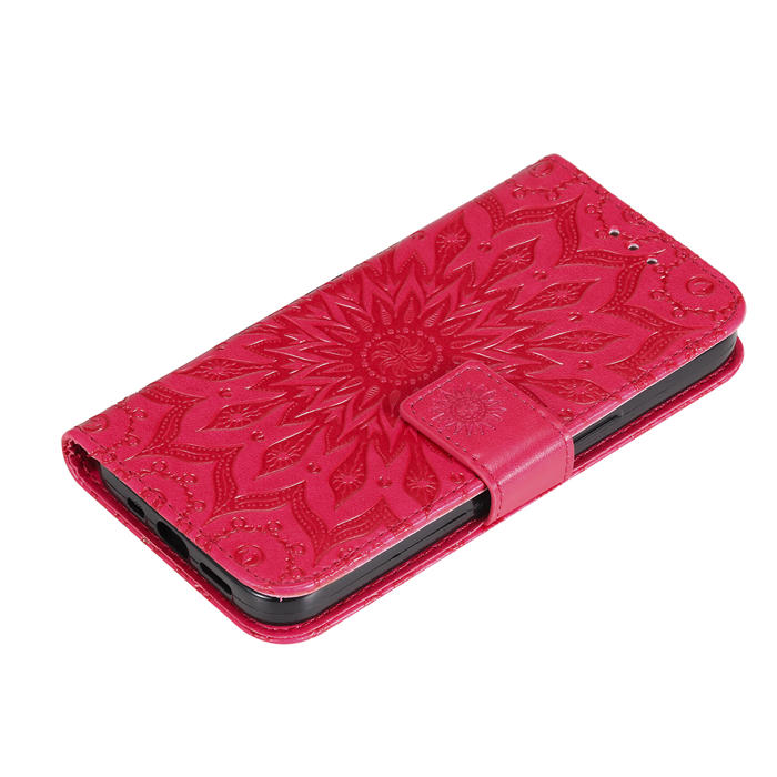 Embossed Sunflower Leather Wallet Magnetic Kickstand Phone Case