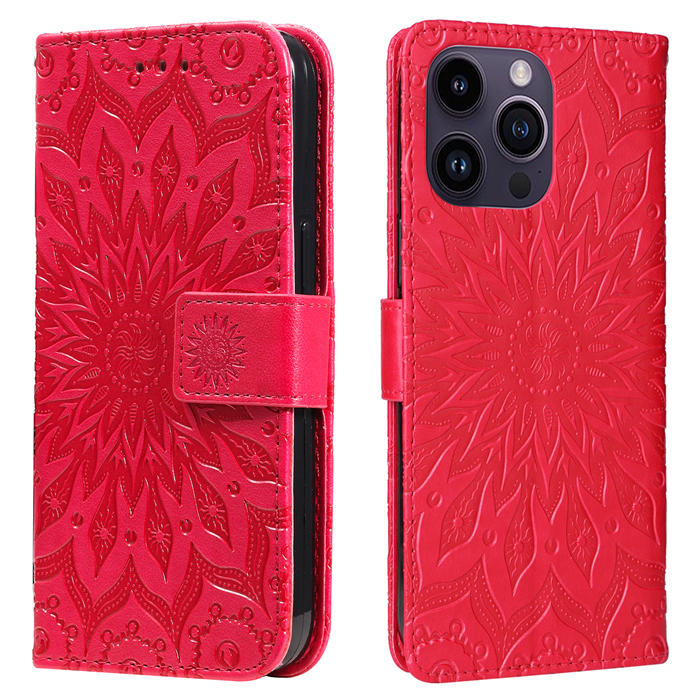 Embossed Sunflower Leather Wallet Magnetic Kickstand Phone Case