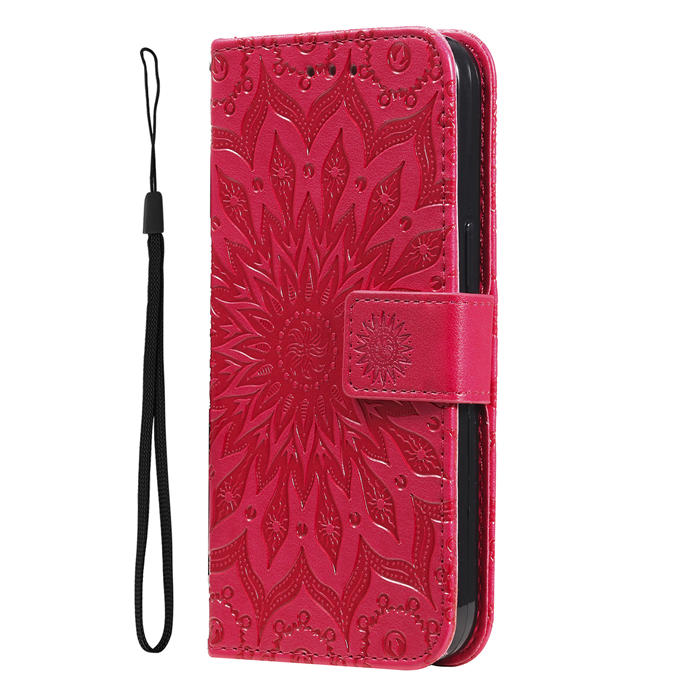 Embossed Sunflower Leather Wallet Magnetic Kickstand Phone Case