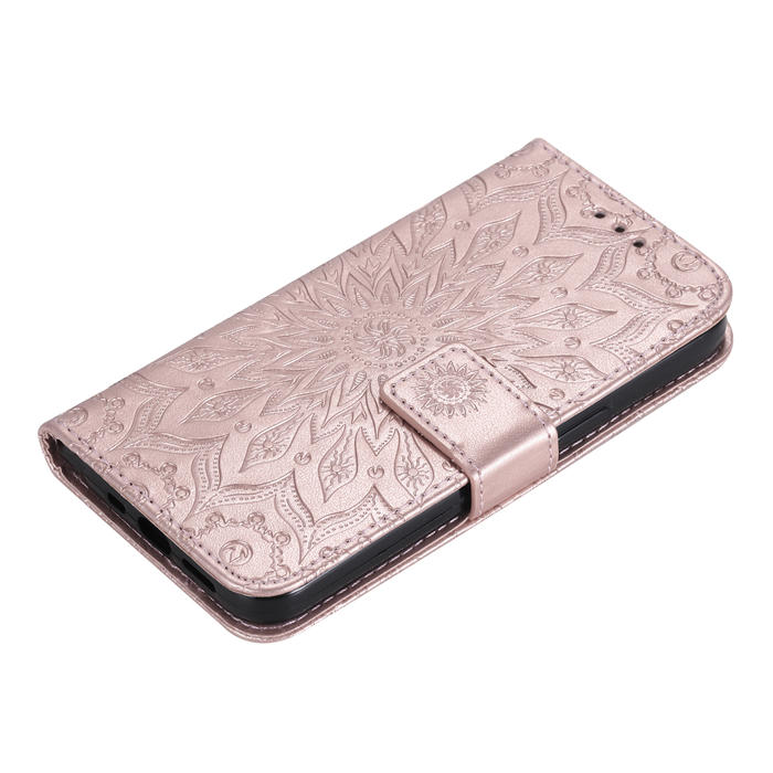 Embossed Sunflower Leather Wallet Magnetic Kickstand Phone Case