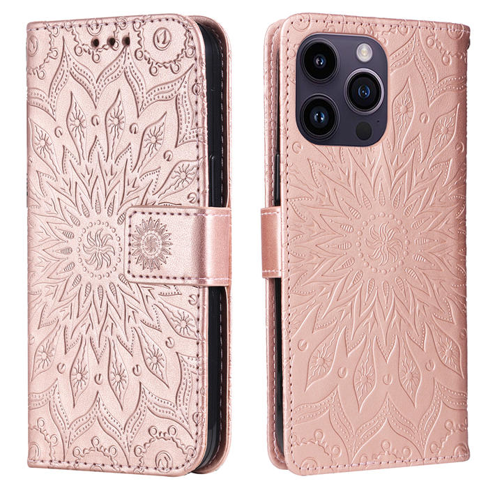 Embossed Sunflower Leather Wallet Magnetic Kickstand Phone Case