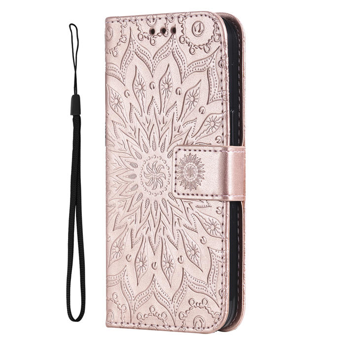 Embossed Sunflower Leather Wallet Magnetic Kickstand Phone Case