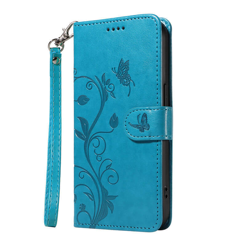 Embossed Flower Butterfly Wallet Stand Phone Case