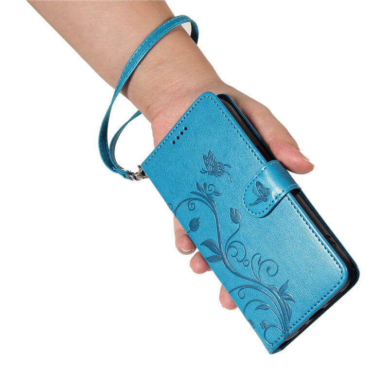 Embossed Flower Butterfly Wallet Stand Phone Case