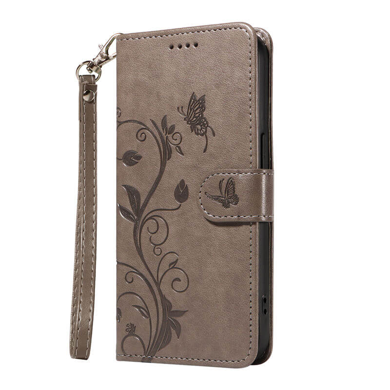 Embossed Flower Butterfly Wallet Stand Phone Case