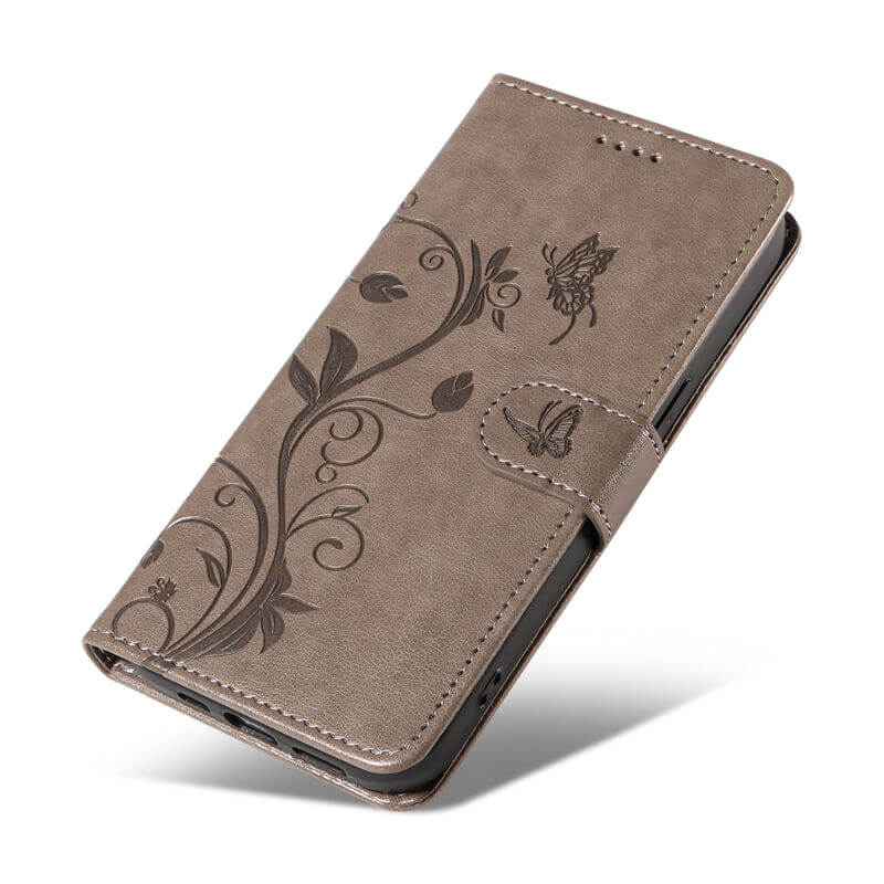 Embossed Flower Butterfly Wallet Stand Phone Case