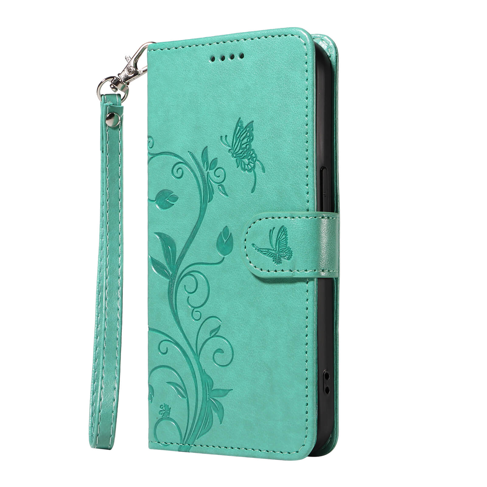 Embossed Flower Butterfly Wallet Stand Phone Case
