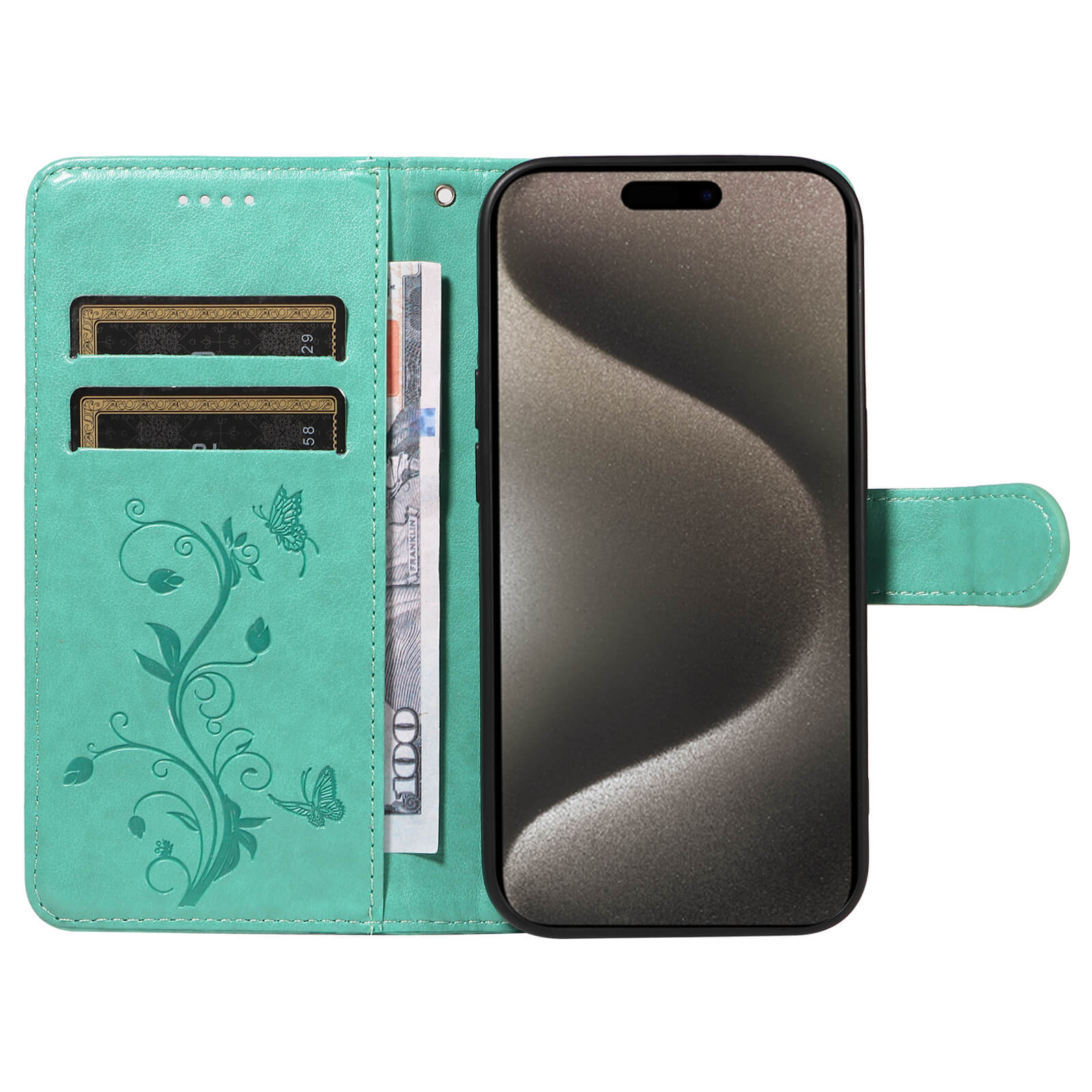 Embossed Flower Butterfly Wallet Stand Phone Case