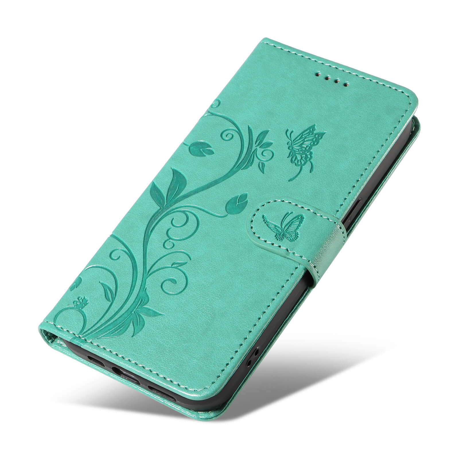 Embossed Flower Butterfly Wallet Stand Phone Case