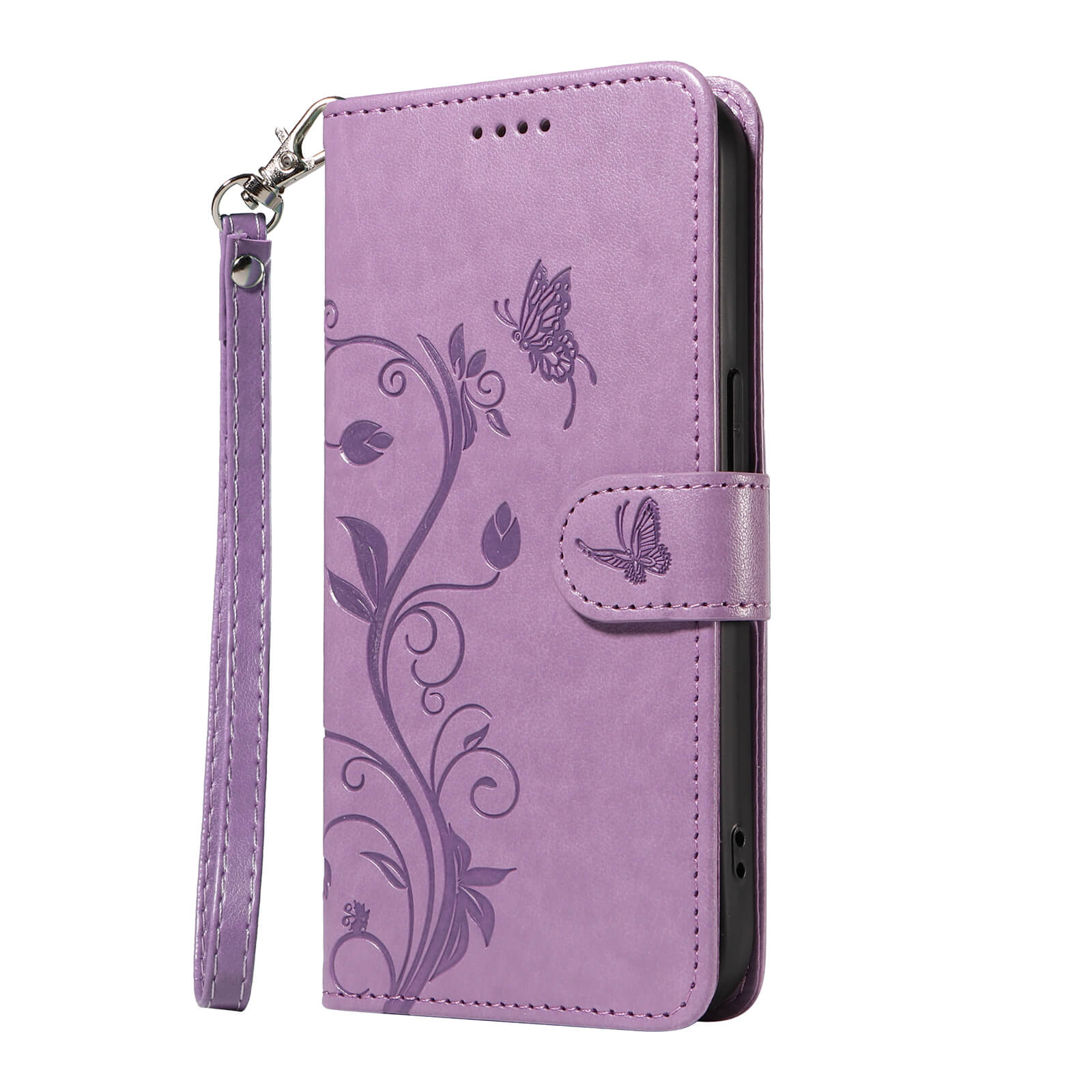 Embossed Flower Butterfly Wallet Stand Phone Case