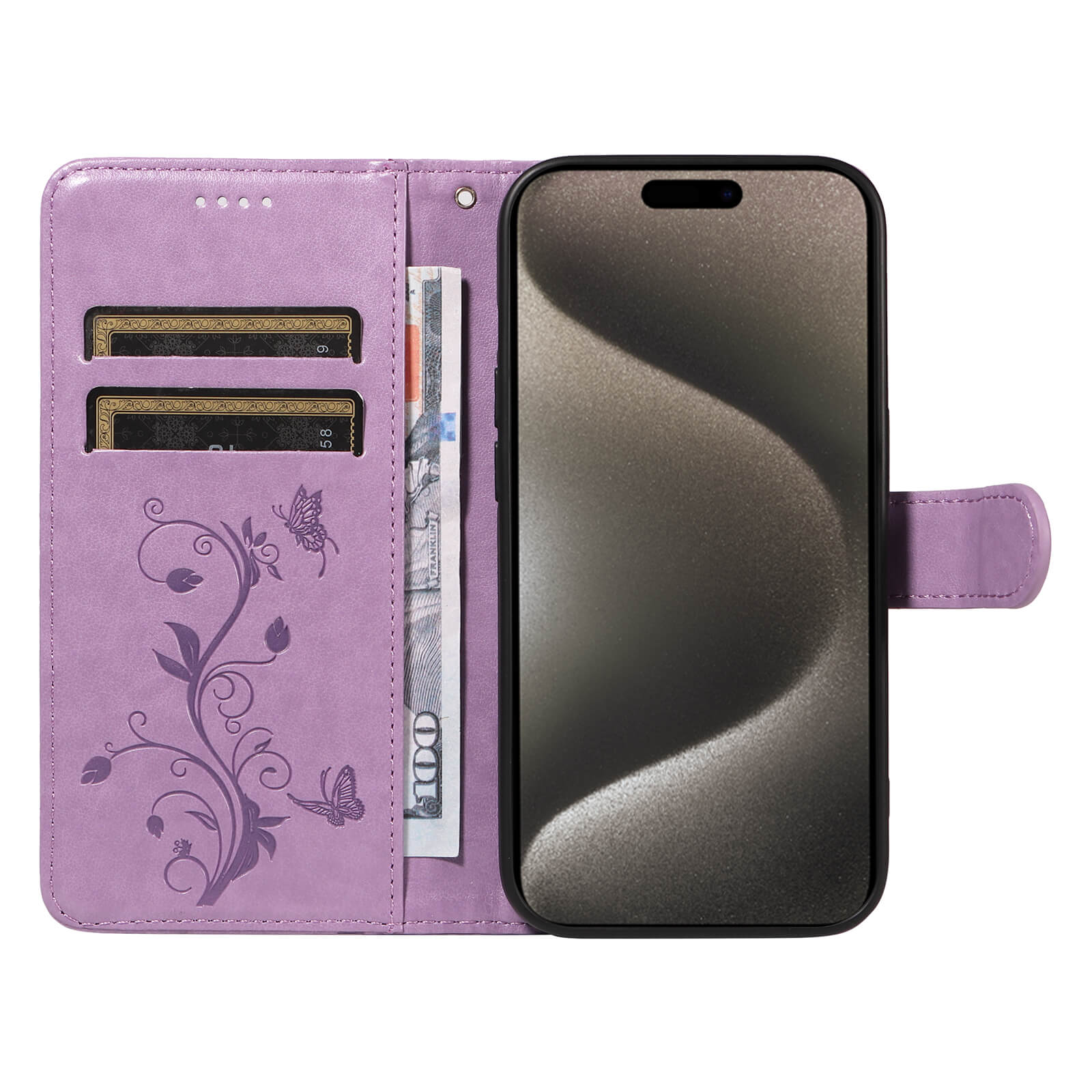 Embossed Flower Butterfly Wallet Stand Phone Case