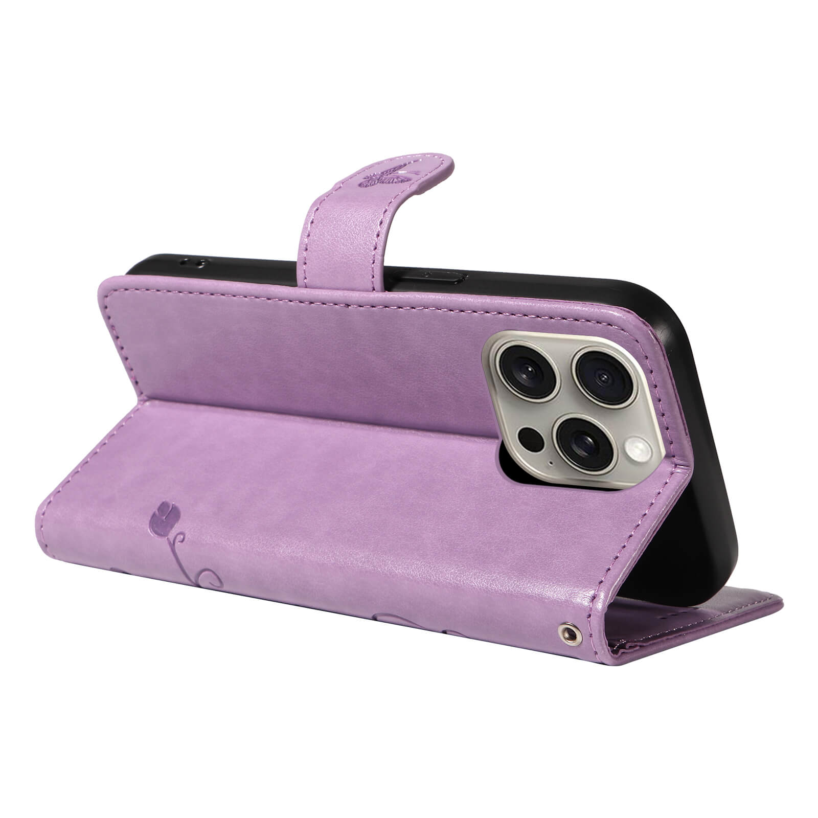 Embossed Flower Butterfly Wallet Stand Phone Case