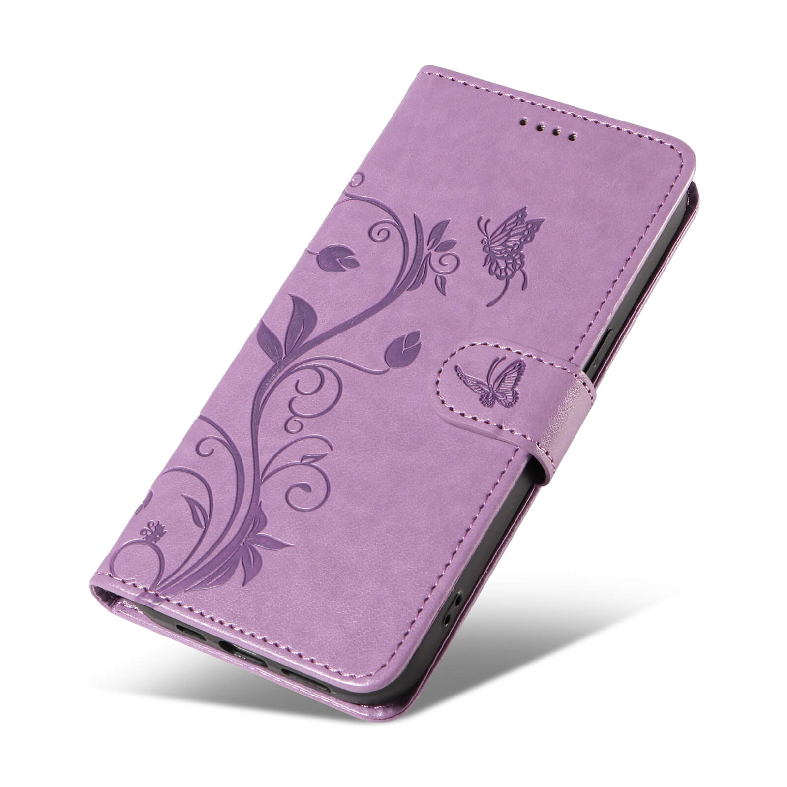 Embossed Flower Butterfly Wallet Stand Phone Case