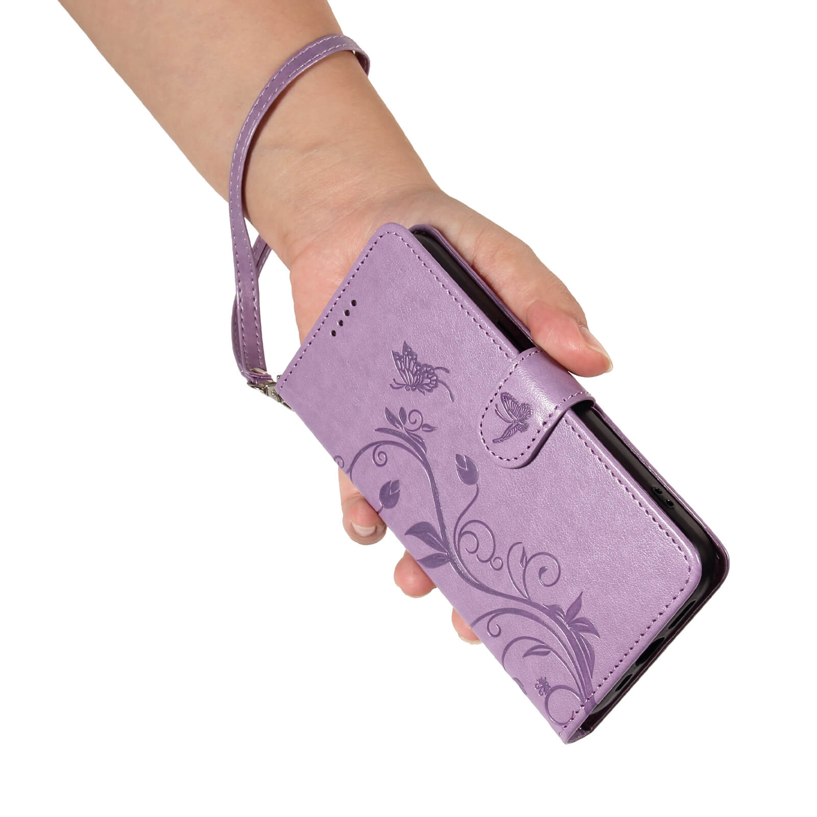 Embossed Flower Butterfly Wallet Stand Phone Case