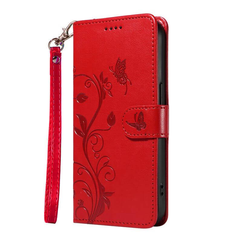 Embossed Flower Butterfly Wallet Stand Phone Case