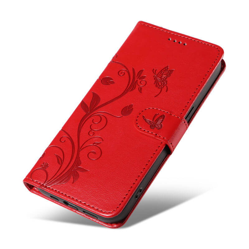 Embossed Flower Butterfly Wallet Stand Phone Case