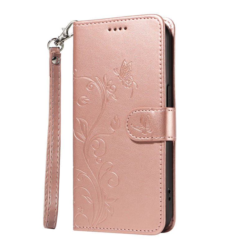 Embossed Flower Butterfly Wallet Stand Phone Case