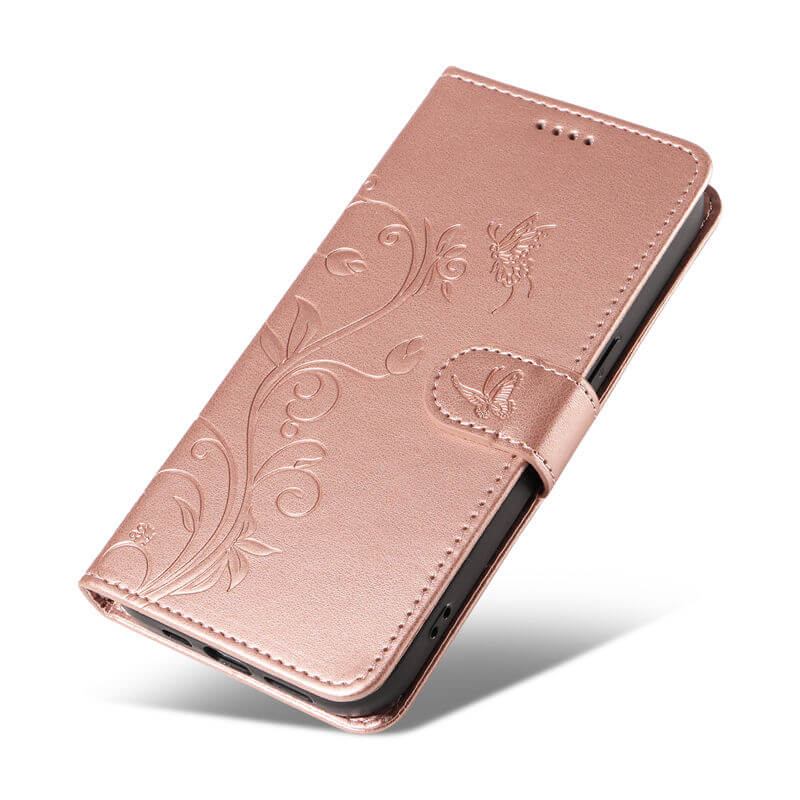 Embossed Flower Butterfly Wallet Stand Phone Case