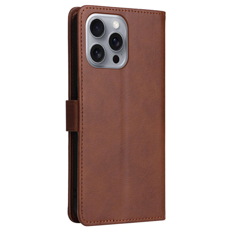 For iPhone 16 Pro Max Solid Color Wallet Magnetic Kickstand Case
