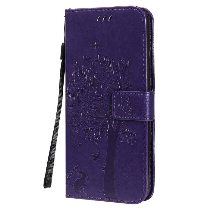Motorola One Fusion Plus Embossed Tree Cat Butterfly Wallet Stand Case ...