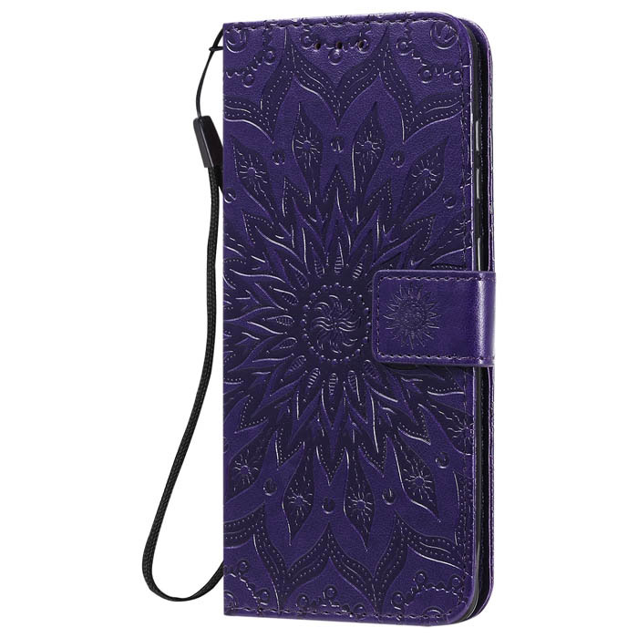 Samsung Galaxy A21S Embossed Sunflower Wallet Stand Case Purple