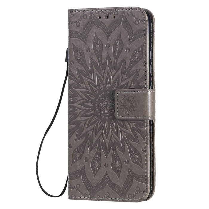 Samsung Galaxy A51 5G Embossed Sunflower Wallet Stand Case Gray