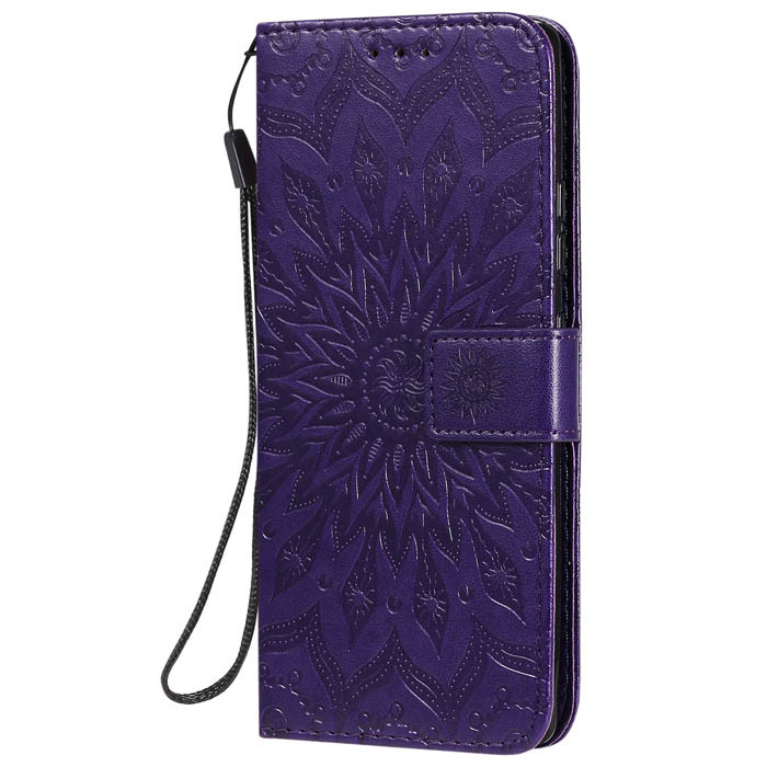 Samsung Galaxy A71 5G Embossed Sunflower Wallet Stand Case Purple
