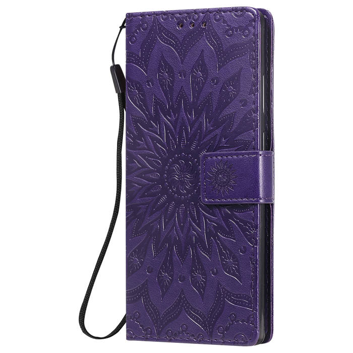 Samsung Galaxy Note 20 Embossed Sunflower Wallet Stand Case Purple